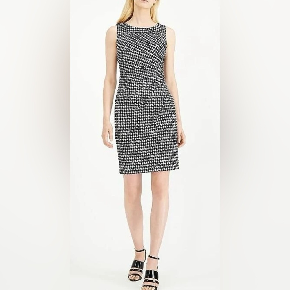 Calvin Klein• NWT•Elegant Black and White Houndstooth Sheath Dress •Size  14/16